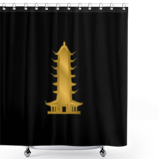 Personality  Auspicious Light Pagoda Gold Plated Metalic Icon Or Logo Vector Shower Curtains