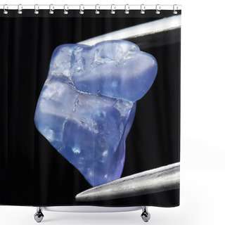 Personality  Natural Gem Blue Tanzanite On Gray Background Shower Curtains