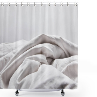 Personality  Crumpled White Blanket In Bed Isolated On Grey Shower Curtains