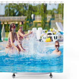 Personality  Happy Teenage Kids Splashing The Water In Pool Shower Curtains