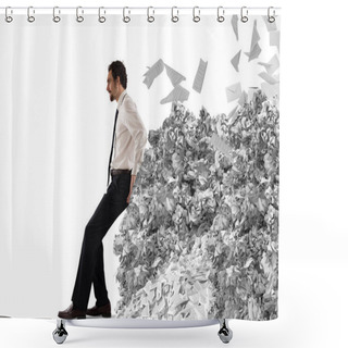 Personality  Businessman Pushing  Paperwork Shower Curtains