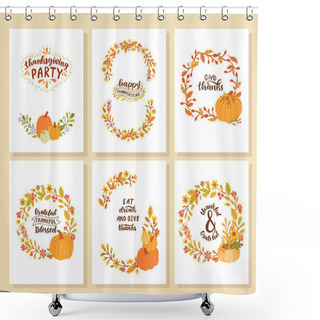 Personality  Set Of Happy Thanksgiving Cards. Grateful Thankful Blessed.  Shower Curtains