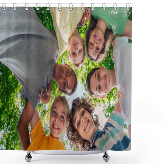 Personality  Bottom View Of Happy Multicultural Children Looking At Camera  Shower Curtains