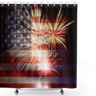 Personality  USA Flag With Fireworks Shower Curtains