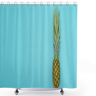 Personality  Top View Of Ripe Pineapple On Blue Background, Panoramic Shot Shower Curtains