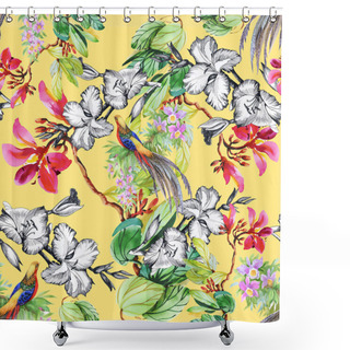 Personality  Tropical  Birds And Exotic Flowers Shower Curtains