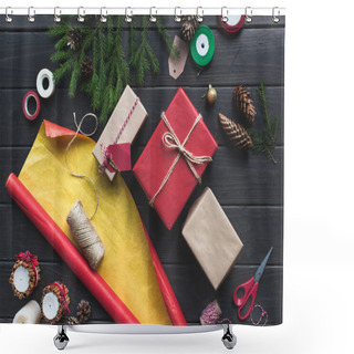 Personality  Composition Of Christmas Gifts Shower Curtains