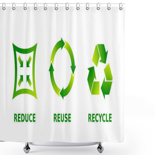 Personality  Reduce, Reuse, Recycle Sign Set. Three Different Green Gradient Recycle, Reduce, Reuse Icons. Ecology, Sustainability, Conscious Consumerism, Renew, Concept. Vector Illustration, Flat Style, Clip Art. Shower Curtains