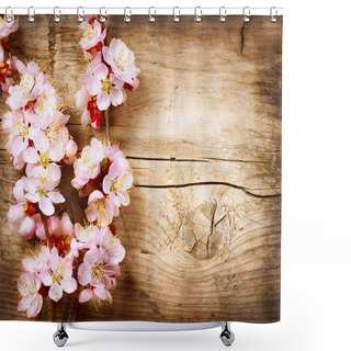 Personality  Spring Blossom Over Wood Background Shower Curtains