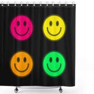 Personality  Big Smiley Face Four Color Glowing Neon Vector Icon Shower Curtains