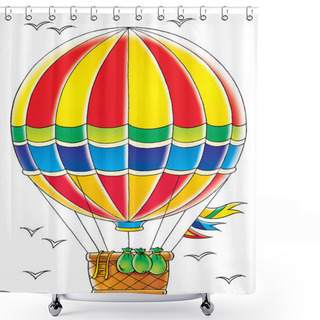 Personality  Bags And A Ladder Hanging Out Of The Basket On A Hot Air Balloon Shower Curtains