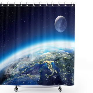 Personality  Earth And Moon View From Space At Night - Europe Shower Curtains