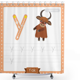 Personality  Letter Y Lowercase Cute Children Colorful Zoo And Animals ABC Alphabet Tracing Practice Worksheet Of Yak Standing On Two Legs For Kids Learning English Vocabulary And Handwriting Vector Illustration. Shower Curtains