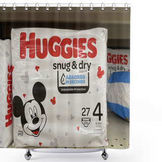 Personality  FRESNO, UNITED STATES - Feb 05, 2021: A Photo Of The New Mickey Mouse Huggies Brand Diapers On Store Shelf Shower Curtains