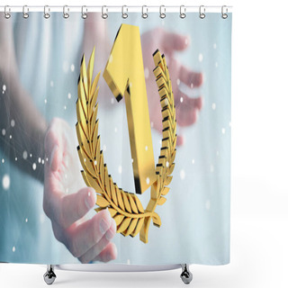 Personality  Businessman Winning The First Golden Price 3D Rendering Shower Curtains
