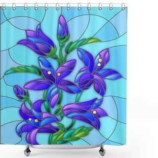 Personality  Illustration In Stained Glass Style With Flowers, Buds And Leaves Of  Campanula Flowers Shower Curtains