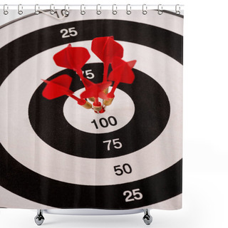 Personality  Selective Focus Of Black And White Dartboard With Red Arrows  Shower Curtains