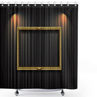 Personality  Gold Frame With Spotlight On Curtain Background Vector Shower Curtains
