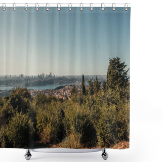 Personality  Green Trees On Hill, And City View With Bosphorus Strait Shower Curtains