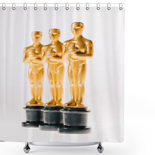 Personality  KYIV, UKRAINE - JANUARY 10, 2019: Shiny Golden Oscar Awards Isolated On White Shower Curtains