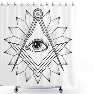 Personality  Masonic Square And Compass Symbol, Freemason Sacred Society Embl Shower Curtains