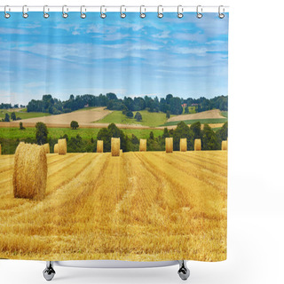 Personality  Golden Hay Bales In Countryside Shower Curtains