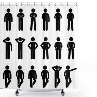 Personality  Various Basic Standing Human Man People Body Languages Poses Postures Stick Figure Stickman Pictogram Icons Set Shower Curtains