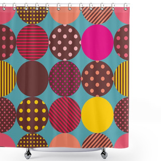 Personality  Tile Patchwork Vector Pattern With Pastel Polka Dots On Brown Background Shower Curtains