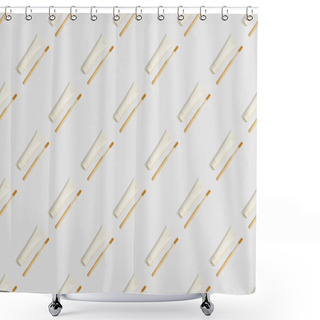 Personality  Diagonally Located Bamboo Toothbrushes And Toothpaste In Tubes On Grey Background, Seamless Background Pattern Shower Curtains