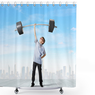 Personality  Boy Lifting Barbell Above Head Shower Curtains
