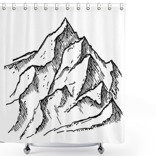 Personality  Outdoor Mountain Hand Drawn Logo Designs Template, Vector Illustration. Mountain Peak Icon Logo Design Minimalist. Shower Curtains