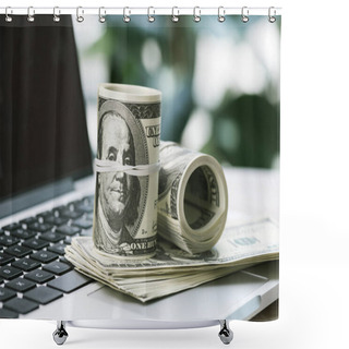 Personality  Dollar Banknotes On Laptop Shower Curtains