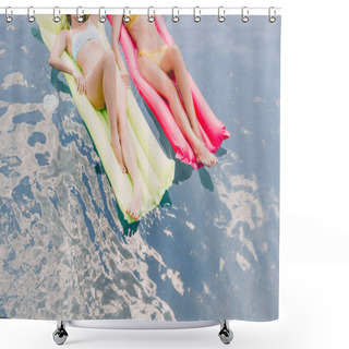 Personality  Cropped View Of Girls In Swimsuits Lying On Pool Floats In Swimming Pool Shower Curtains