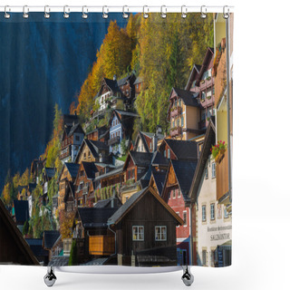Personality  Buildings In Hallstatt In The Autumn Shower Curtains