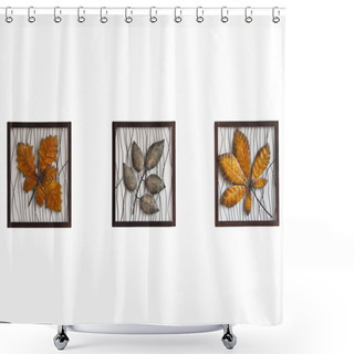 Personality  Three Metal Leaves In The Square Isolated On White Wall Shower Curtains