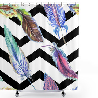 Personality  Colorful Feathers With Abstract Lines On White Background. Seamless Background Pattern. Fabric Wallpaper Print Texture. Shower Curtains