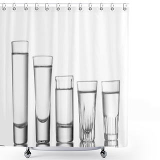 Personality  Many Glass Of Vodka Isolated On White Shower Curtains