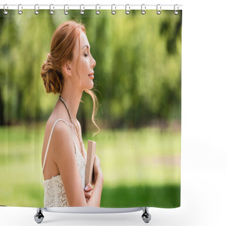 Personality  Young Woman With Book At Park Shower Curtains