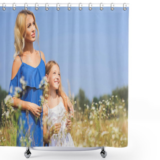 Personality  Pretty Mother And Daughter Relaxing On Meadow Shower Curtains