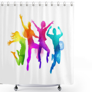 Personality  Watercolour Jumping Group Of Friends Vector Shower Curtains