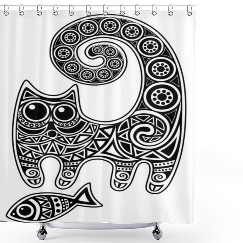 Personality  Cat With Fish Shower Curtains