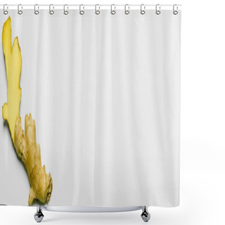 Personality  Top View Of Fresh Cut Ginger On White Background With Copy Space, Banner  Shower Curtains
