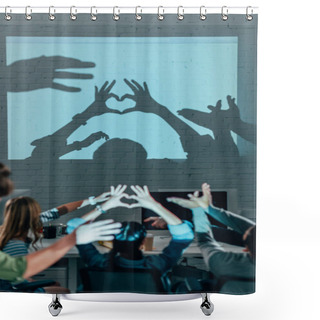 Personality  Young People Playing With Shadows After Work In Modern Office Shower Curtains