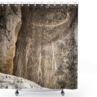 Personality  Ancient Rock Carvings Petroglyphs In Gobustan Shower Curtains