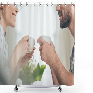 Personality  Young Couple Drinking Coffee  Shower Curtains