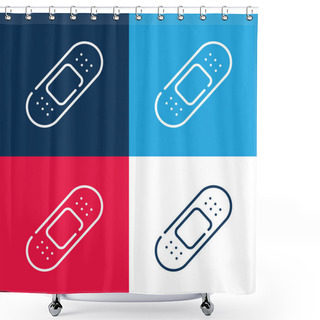 Personality  Band Aid Blue And Red Four Color Minimal Icon Set Shower Curtains