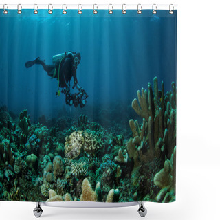Personality  Broadclub Cuttlefish Sepia Latimanus In Gorontalo, Indonesia Underwater Photo Shower Curtains
