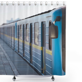 Personality  Closeup View Of Train At Outdoor Subway Station Shower Curtains