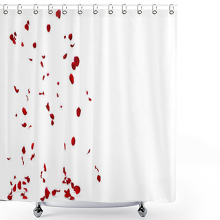 Personality  The Petals Of A Red Rose Fall To The Floor Against A Background Of Blurred Petals In Motion. White Isolated Background Shower Curtains