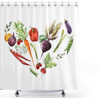 Personality  Watercolor Heart Of  Vegetables Shower Curtains